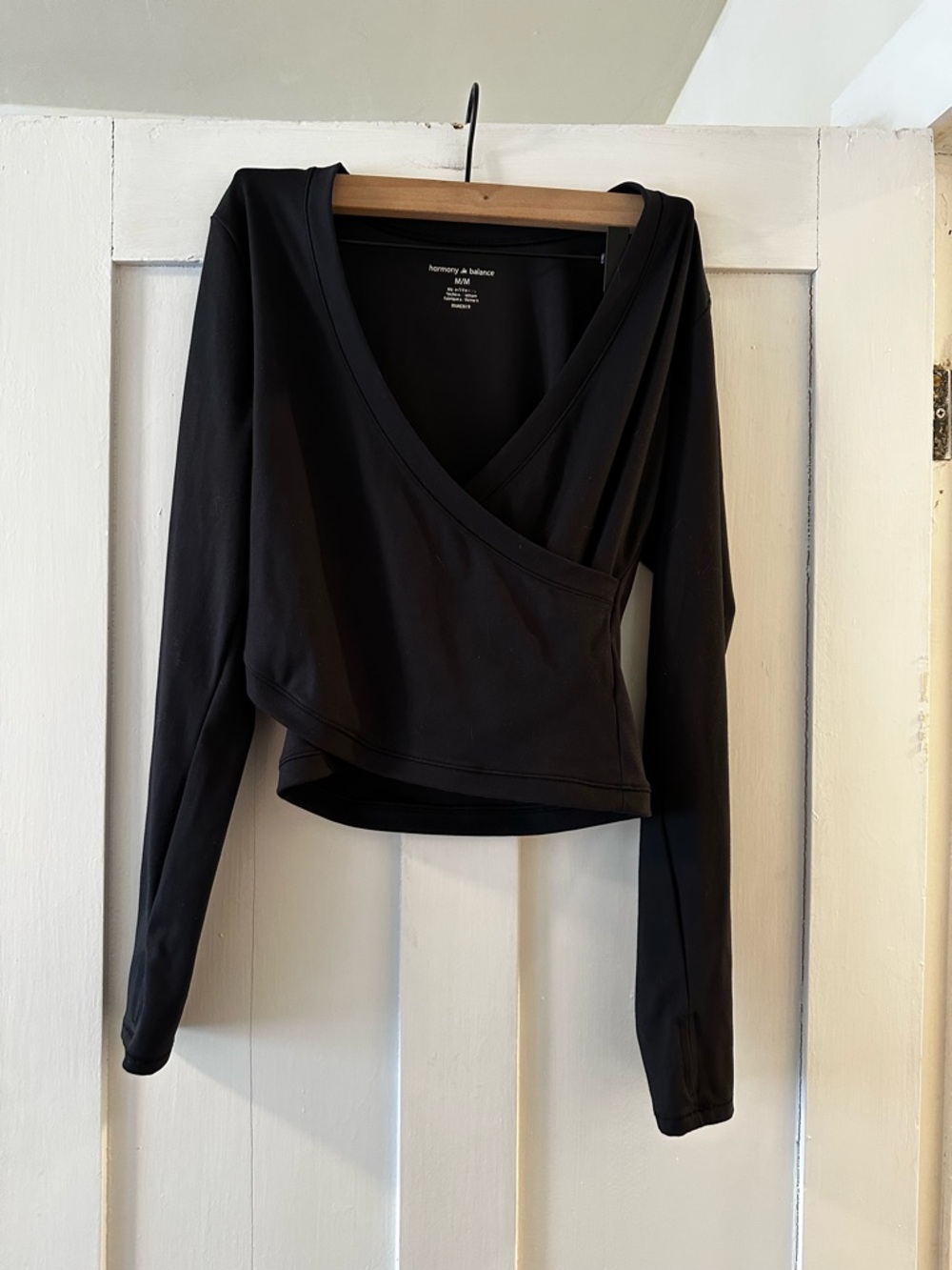Harmony & Balance Black Wrap-Style Long Sleeve Crop Top